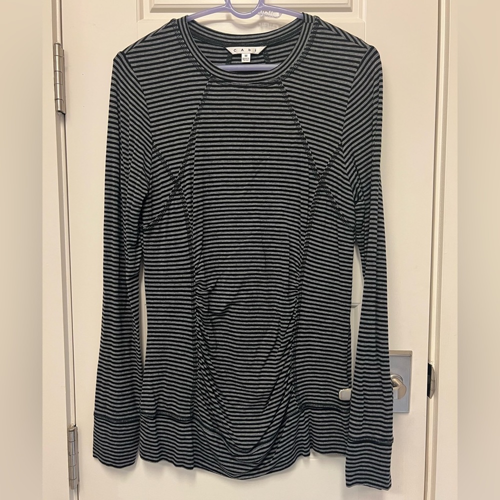 CAbi Black and Gray Striped Blouse